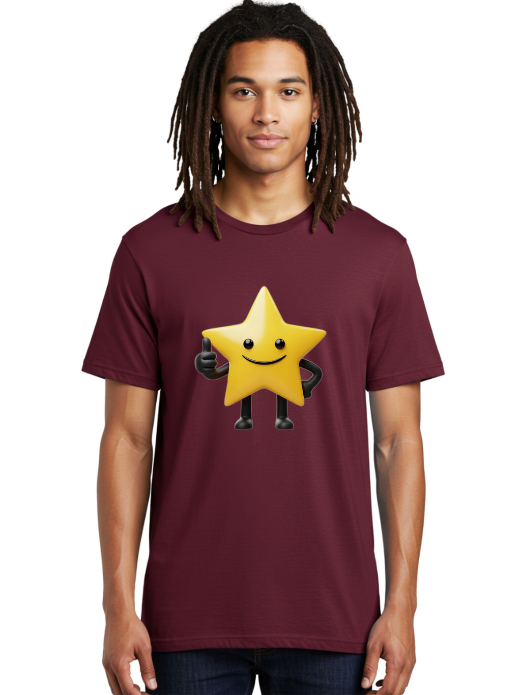 Smiling-Star-2 Men'S Graphic Tee, 100% Cotton, Comfortable Casual Summer Wear, Machine Washable, Smiling Star, Thumbs Up, Approval, Happiness, Joyful Character, Cartoon Star, Friendly Mascot, Positive Vibe, Happy Face Bae768