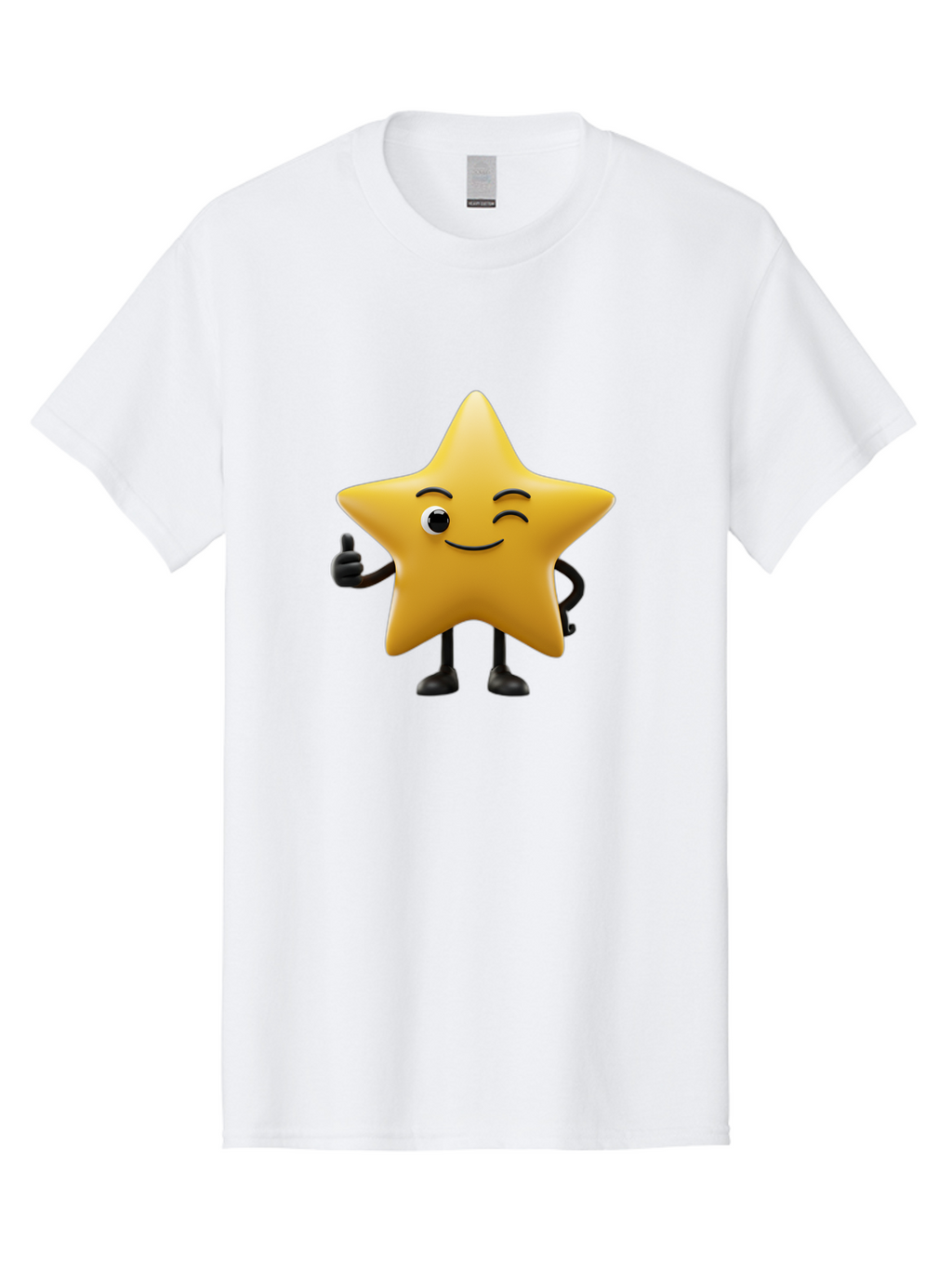 Smiling-Star-3 Men'S Graphic Tee, 100% Cotton, Comfortable Casual Summer Wear, Machine Washable, Happy Star, Cartoon Character, Yellow Star, Thumbs Up, Smiling Face, One Eye, Black Legs, Fun Design, Playful Illustration, Positive Vibes, Bae769