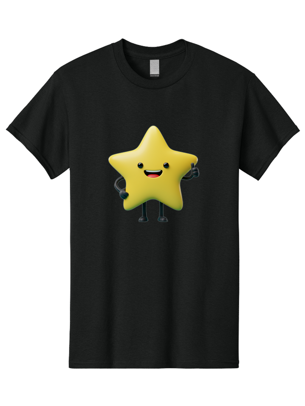 Star-Character-1 Men'S Graphic Tee, 100% Cotton, Comfortable Casual Summer Wear, Machine Washable, Smiling Star Character, Cartoon Star, 3D Illustration, Happy Face, Cute Character Design, Yellow Star, Star With Arms And Legs, Funny Graphics, Bae777