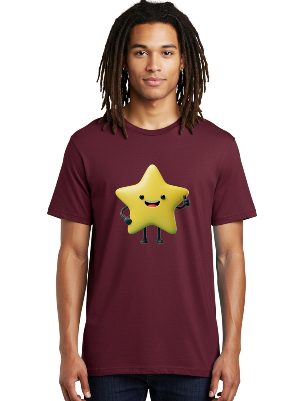 Star-Character-1 Men'S Graphic Tee, 100% Cotton, Comfortable Casual Summer Wear, Machine Washable, Smiling Star Character, Cartoon Star, 3D Illustration, Happy Face, Cute Character Design, Yellow Star, Star With Arms And Legs, Funny Graphics, Bae777