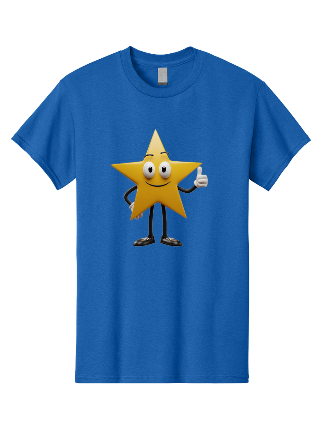 Star-Character-6 Men'S Graphic Tee, 100% Cotton, Comfortable Casual Summer Wear, Machine Washable, Smiling Star Character, Thumbs Up Gesture, Cartoon Style, Friendly Expression, Happy Mood, Positive Vibes, Yellow Star, Black Legs And Shoes, Bae782