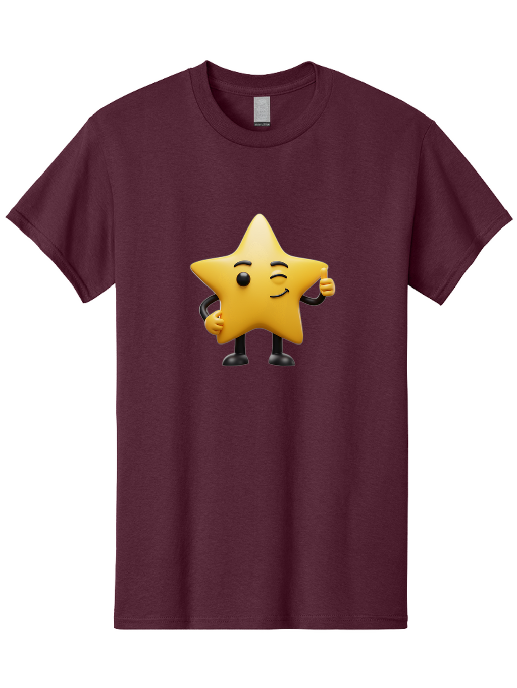 Star-Character-7 Men'S Graphic Tee, 100% Cotton, Comfortable Casual Summer Wear, Machine Washable, Happy Star, Cartoon Character, Smiley Face, Thumbs Up, Cheerful Personality, Animated Figure, Shiny Star, Positive Vibes, Friendly Emoji, Bae783
