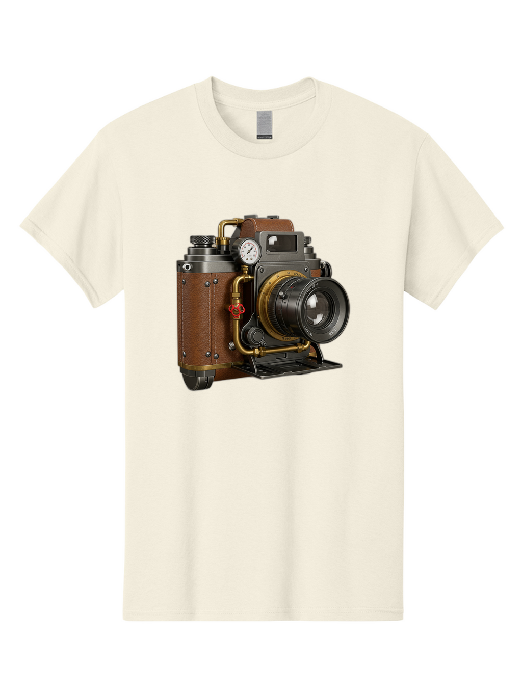 Steampunk-Camera Men'S Graphic Tee, 100% Cotton, Comfortable Casual Summer Wear, Machine Washable, Vintage Camera, Steampunk Design, Antique Photography, Retro Technology, Industrial Elements, Leather Wrapping, Brass Accents, Creative Art, Bae787