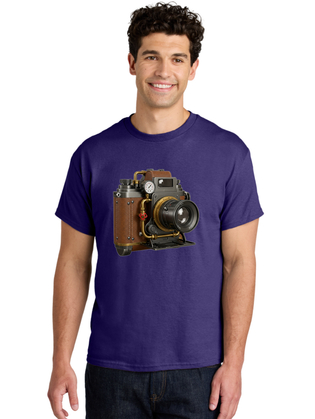 Steampunk-Camera Men'S Graphic Tee, 100% Cotton, Comfortable Casual Summer Wear, Machine Washable, Vintage Camera, Steampunk Design, Antique Photography, Retro Technology, Industrial Elements, Leather Wrapping, Brass Accents, Creative Art, Bae787