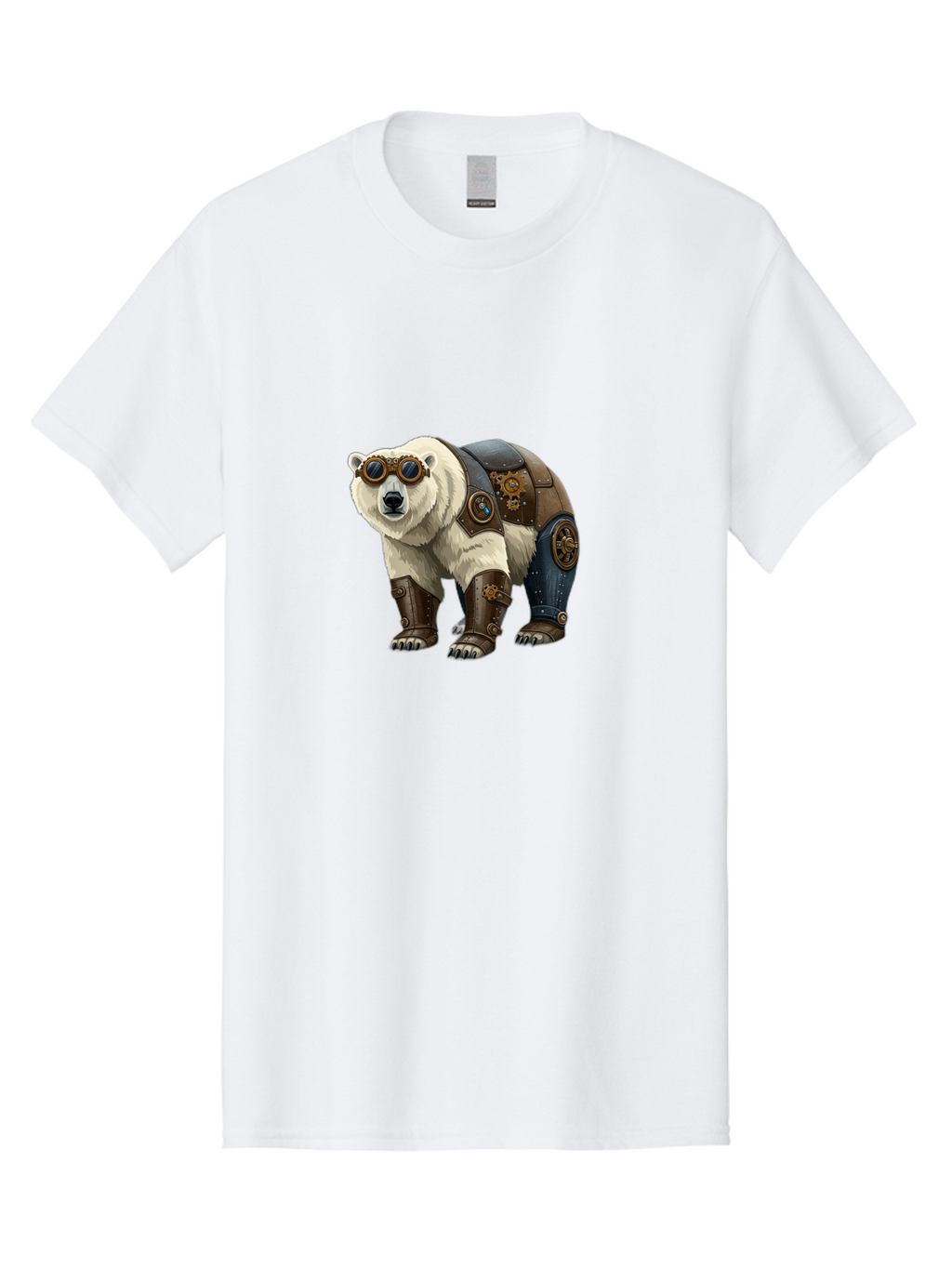 Steampunk-Polar-Bear Men'S Graphic Tee, 100% Cotton, Comfortable Casual Summer Wear, Machine Washable, Steampunk Polar Bear, Mechanical Armor, Goggles, Industrial Style, Fantasy Creature, Sci-Fi Art, Cyberpunk, Futuristic Animal, Bae789