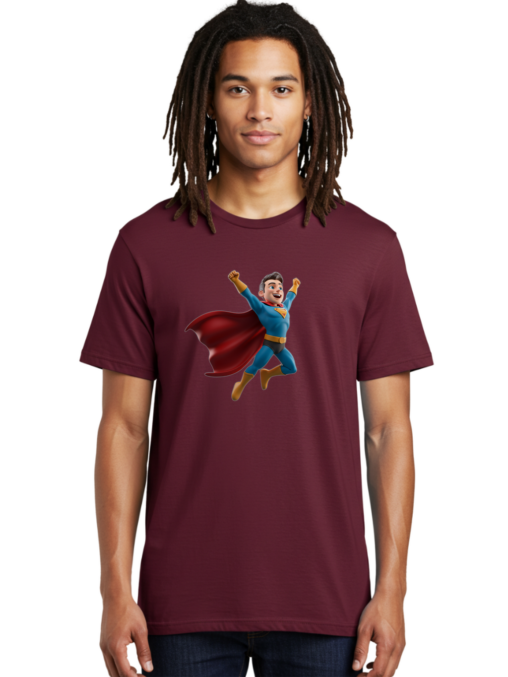 Superman Men'S Graphic Tee, 100% Cotton, Comfortable Casual Summer Wear, Machine Washable, Superhero Character, 3D Cartoon Man, Flying Superhero, Blue Costume, Red Cape, Yellow Emblem, Bold Hero, Dynamic Pose, Superhero Emblem, Comic Hero, Bae791