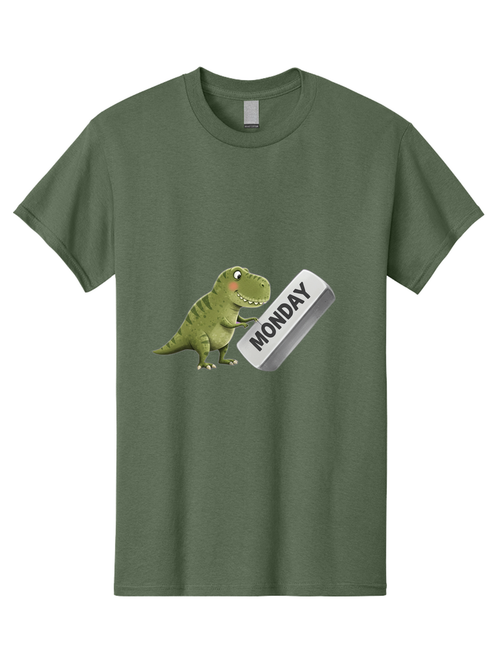 T-Rex-Monday Men'S Graphic Tee, 100% Cotton, Comfortable Casual Summer Wear, Machine Washable, Cartoon Dinosaur Holding 'Monday' Sign, Funny Prehistoric Creature, Humorous Illustration, Monday Motivation, Dino Humor, T-Rex Character Bae794