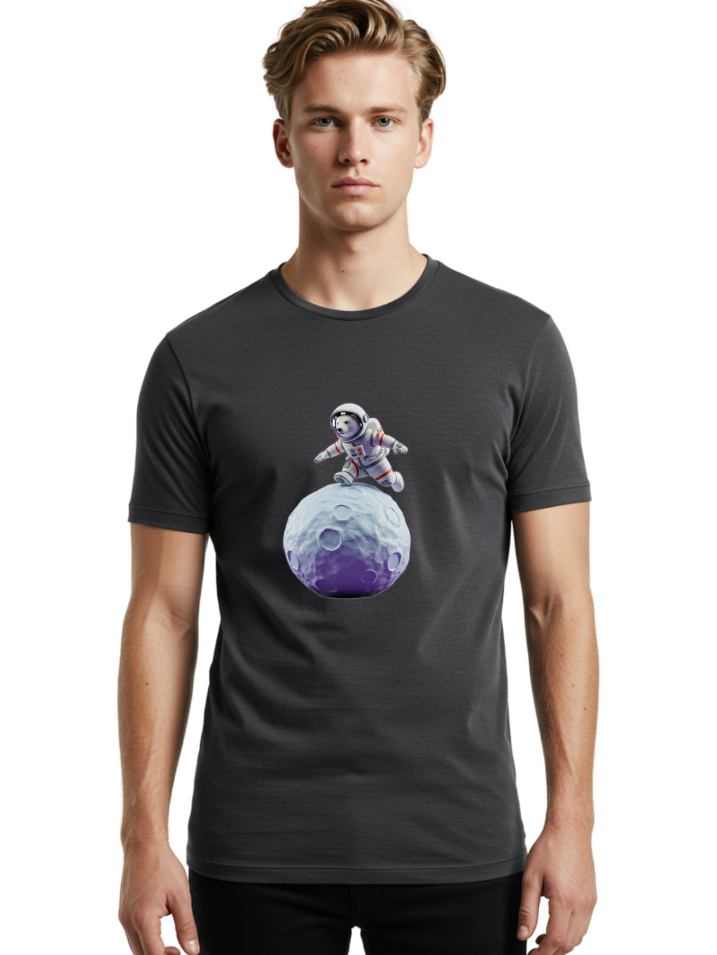 Teddy-Bear-Astronaut Men'S Graphic Tee, 100% Cotton, Comfortable Casual Summer Wear, Machine Washable, Bear Astronaut, Space Suit, Craters, Moon Surface, Lunar Exploration, Space Adventure, Cartoon Astronaut, Funny Space, Adventure Theme, Bae796