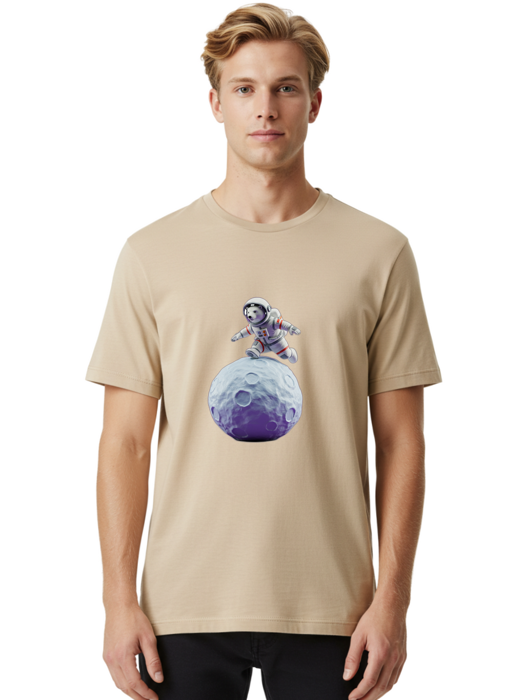 Teddy-Bear-Astronaut Men'S Graphic Tee, 100% Cotton, Comfortable Casual Summer Wear, Machine Washable, Bear Astronaut, Space Suit, Craters, Moon Surface, Lunar Exploration, Space Adventure, Cartoon Astronaut, Funny Space, Adventure Theme, Bae796