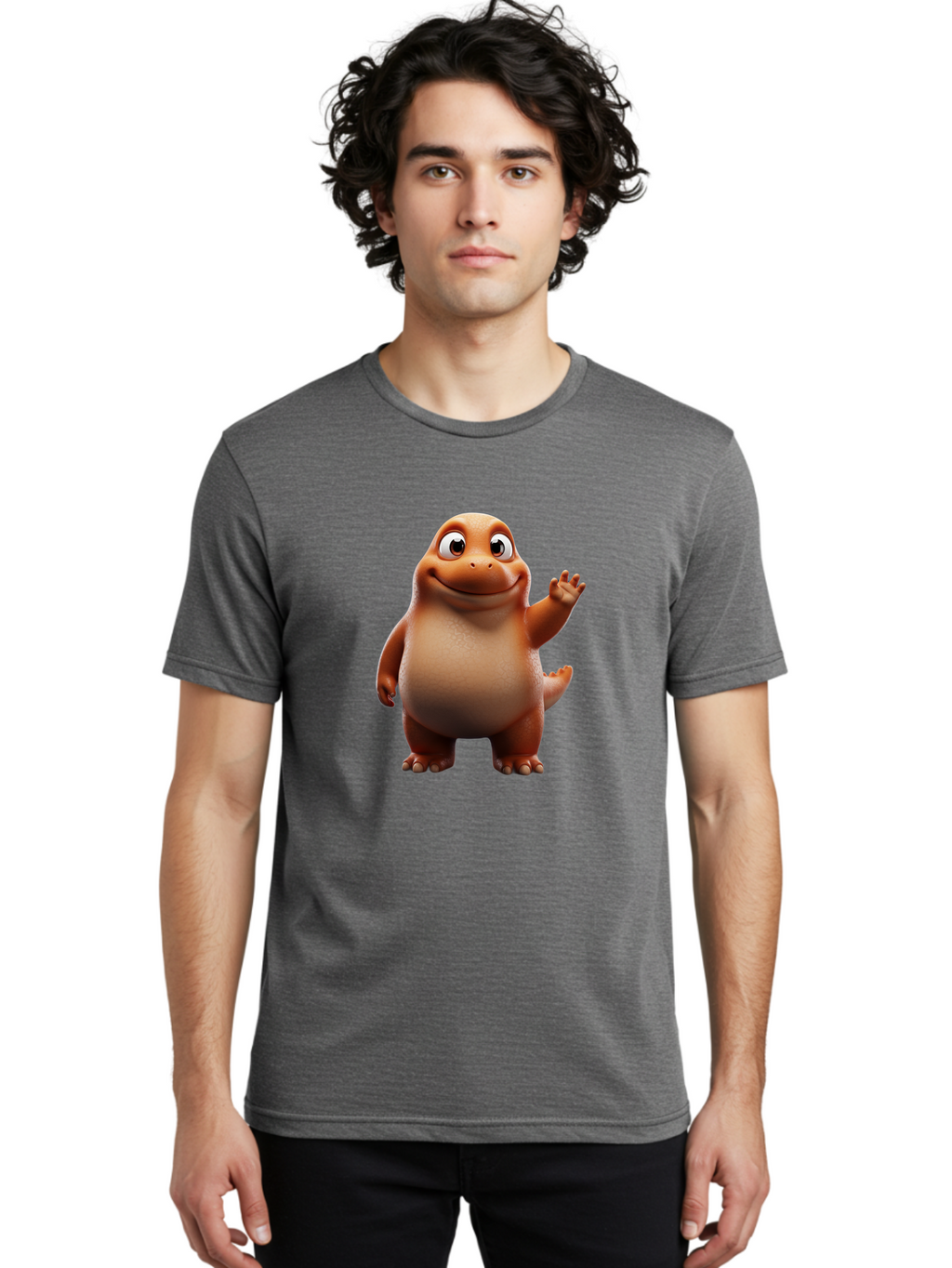 The-Good-Dinosaur Men'S Graphic Tee, 100% Cotton, Comfortable Casual Summer Wear, Machine Washable, Cartoon Dinosaur, Friendly Character, Smiling T-Rex, Animated Creature, Waving Hand, Children'S Entertainment, Prehistoric Animal, Bae797