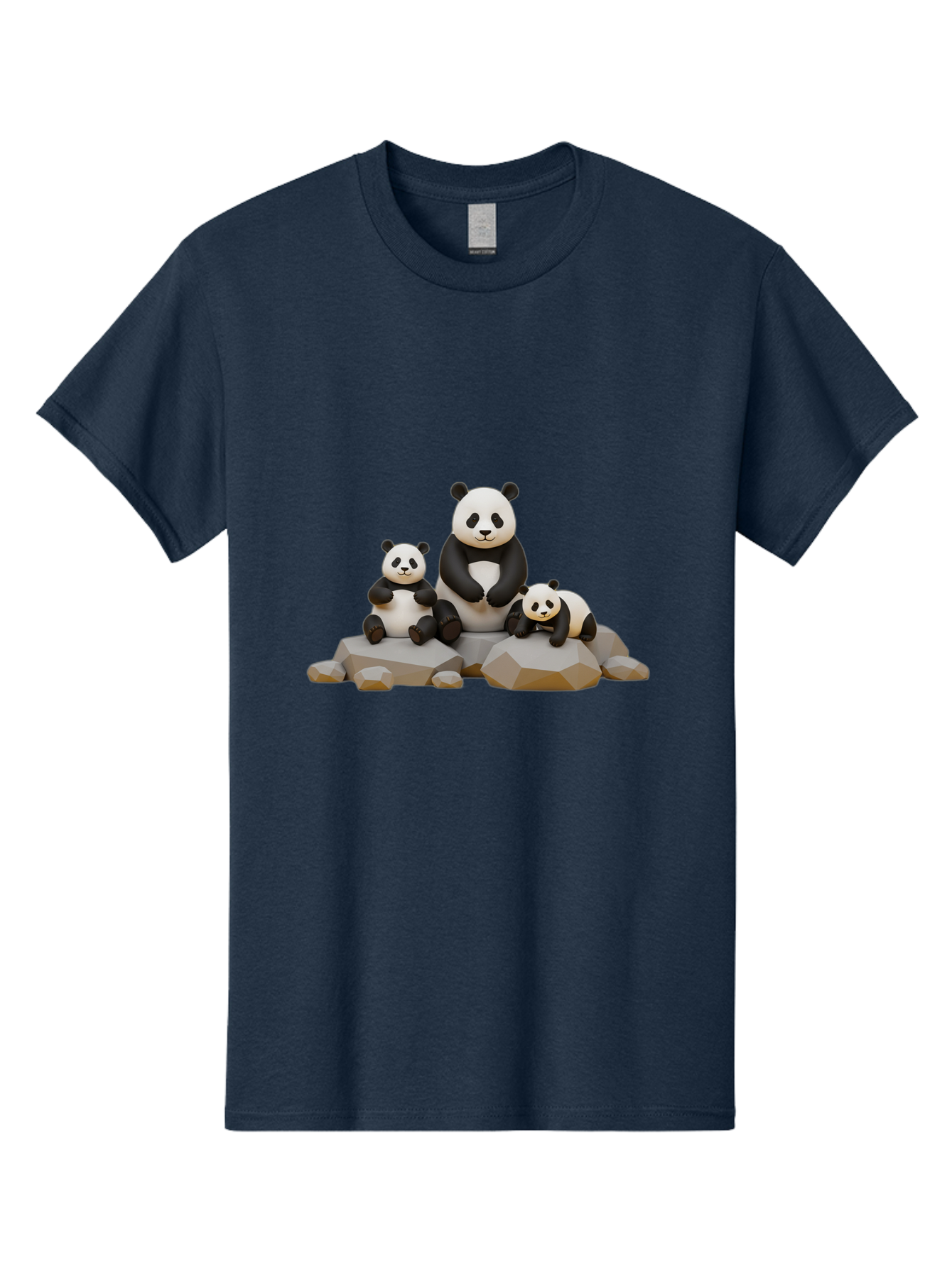 Three-Pandas Men'S Graphic Tee, 100% Cotton, Comfortable Casual Summer Wear, Machine Washable, Three Pandas Sitting On Rocks, Cute Pandas, Adorable Animals, Cartoon Style, 3D Rendering, Panda Family, Wildlife Illustration, Bae799
