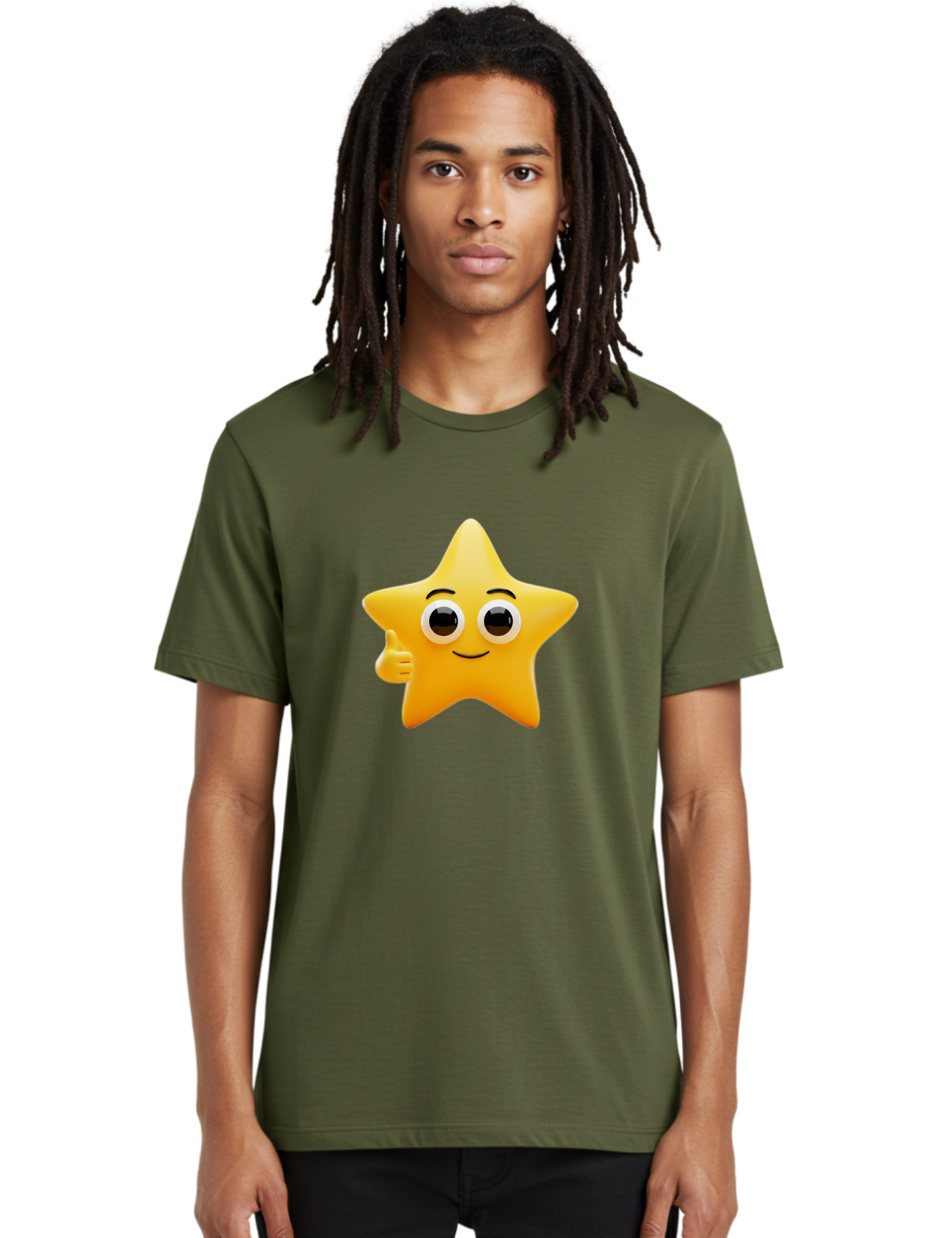 Thumbs-Up-Star Men'S Graphic Tee, 100% Cotton, Comfortable Casual Summer Wear, Machine Washable, Cartoon Star, Thumbs Up Gesture, Smiling Face, Yellow Star Character, Approval Symbol, Friendly Emoji, Cute Mascot, Positive Attitude Bae800