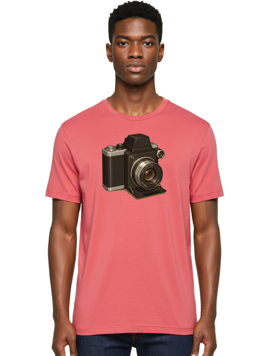 Tlr-Camera Men'S Graphic Tee, 100% Cotton, Comfortable Casual Summer Wear, Machine Washable, Vintage Camera, Twin Lens Reflex Camera, Black And Silver, Photography Equipment, Lens, Nikon, Camera Body, Classic Design, Retro Style, Film Camera Bae801