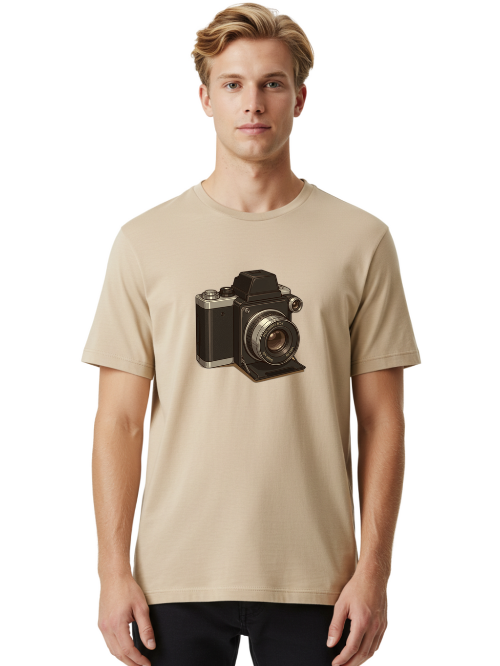 Tlr-Camera Men'S Graphic Tee, 100% Cotton, Comfortable Casual Summer Wear, Machine Washable, Vintage Camera, Twin Lens Reflex Camera, Black And Silver, Photography Equipment, Lens, Nikon, Camera Body, Classic Design, Retro Style, Film Camera Bae801