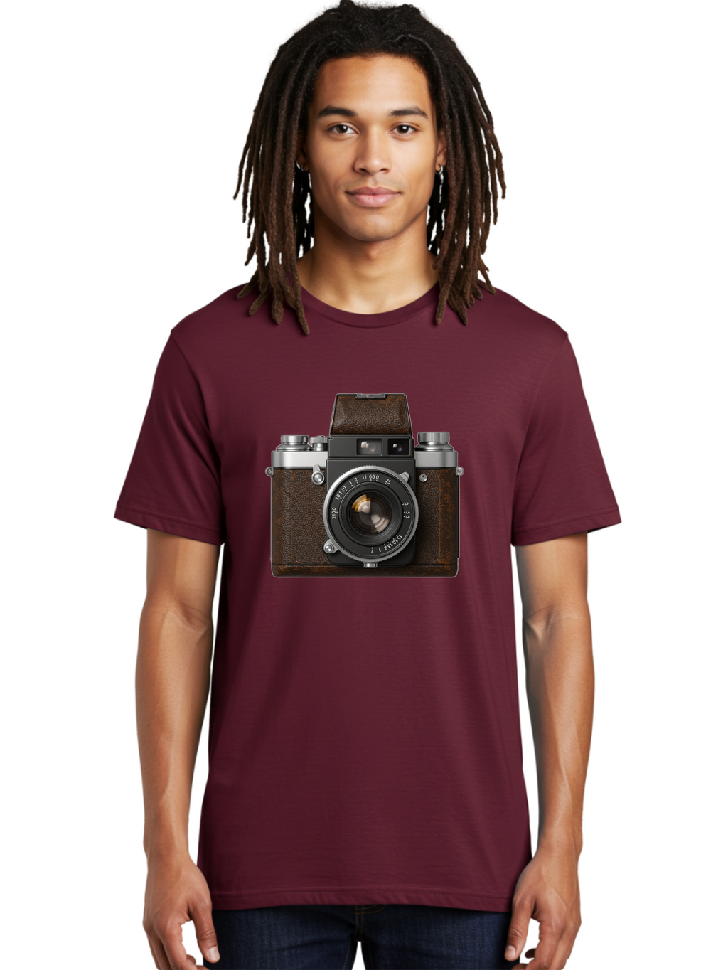 Vintage-Camera-7 Men'S Graphic Tee, 100% Cotton, Comfortable Casual Summer Wear, Machine Washable, Classic Camera, Vintage Photography, Film Camera, Retro Style, Leather Wrap, Silver Accents, Photography Equipment, Nostalgic Charm, Bae811