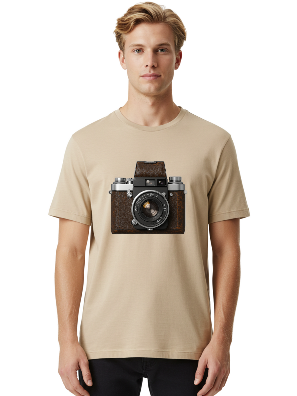 Vintage-Camera-7 Men'S Graphic Tee, 100% Cotton, Comfortable Casual Summer Wear, Machine Washable, Classic Camera, Vintage Photography, Film Camera, Retro Style, Leather Wrap, Silver Accents, Photography Equipment, Nostalgic Charm, Bae811