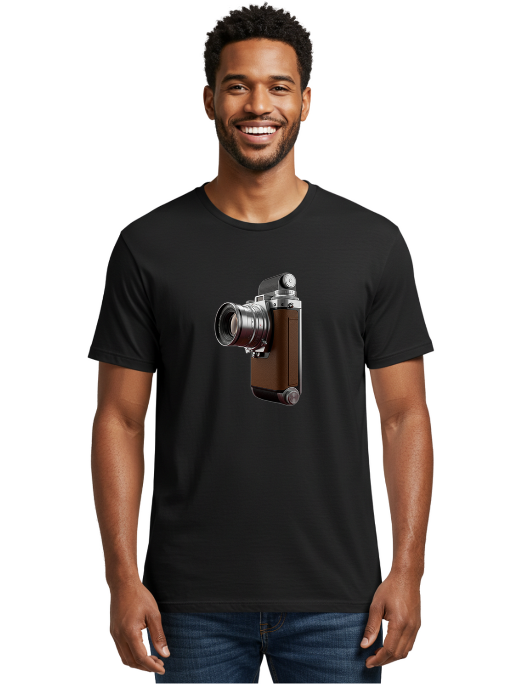 Vintage-Camera-8 Men'S Graphic Tee, 100% Cotton, Comfortable Casual Summer Wear, Machine Washable, Retro Camera, Old Photography Equipment, Classic Design, Film Camera, Lens, Brown Body, Silver Accents, Photography History, Nostalgic Feel, Bae812