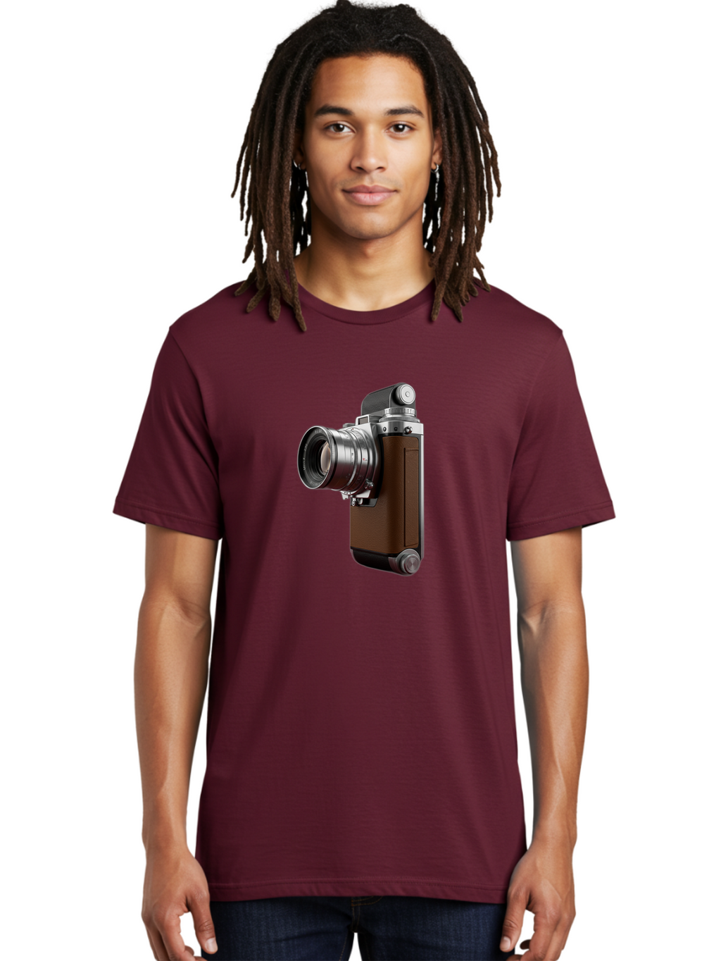 Vintage-Camera-8 Men'S Graphic Tee, 100% Cotton, Comfortable Casual Summer Wear, Machine Washable, Retro Camera, Old Photography Equipment, Classic Design, Film Camera, Lens, Brown Body, Silver Accents, Photography History, Nostalgic Feel, Bae812