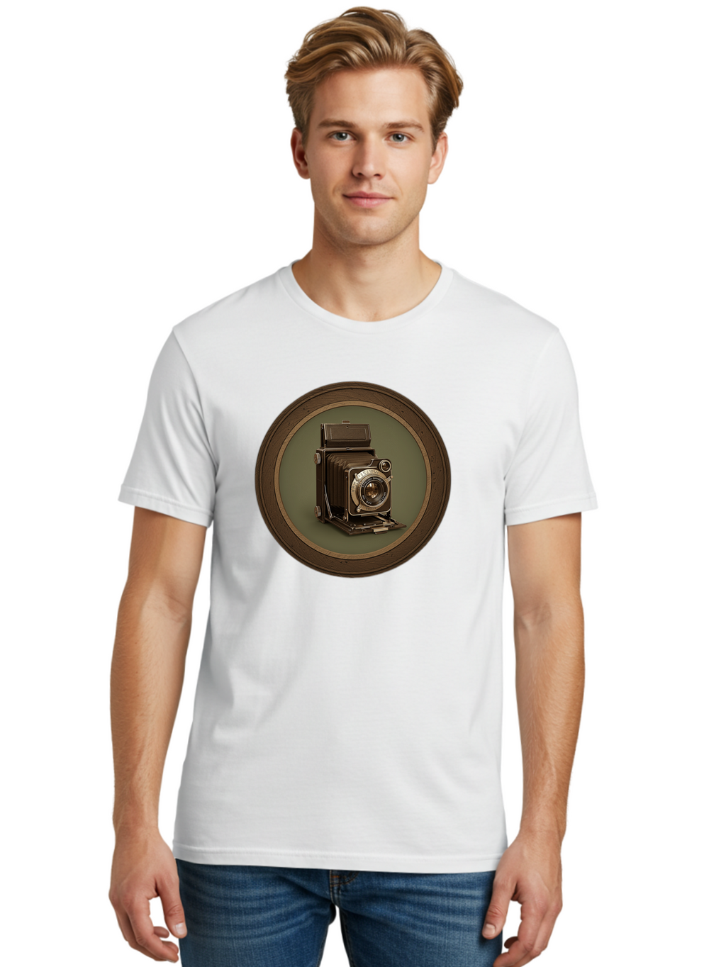 Vintage-Camera Men'S Graphic Tee, 100% Cotton, Comfortable Casual Summer Wear, Machine Washable, Vintage Camera, Antique Photography Equipment, Classic Camera Design, Retro Style, Old-Fashioned Lens, Nostalgic Photography, Timeless Art, Bae815