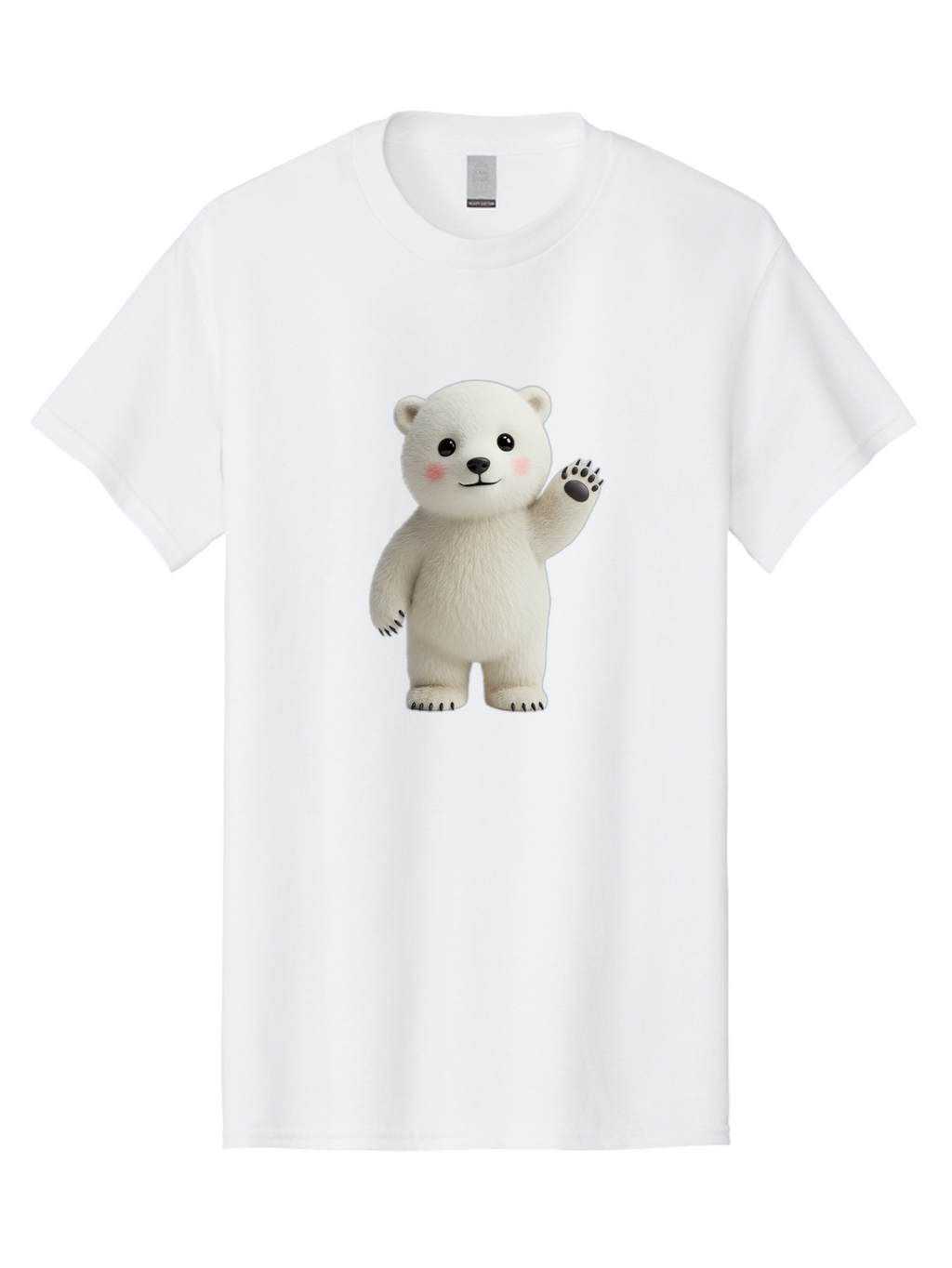 White-Bear Men'S Graphic Tee, 100% Cotton, Comfortable Casual Summer Wear, Machine Washable, Cute Polar Bear, Cartoon Character, Fluffy White Fur, Friendly Gesture, Waving Paw, Adorable Expression, 3D Rendering, Digital Art, Cartoon Style, Bae820