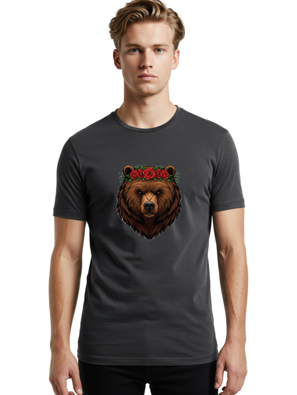 Bear-Head-With-Roses Men'S Graphic Tee, 100% Cotton, Comfortable Casual Summer Wear, Machine Washable, Vintage Camera, Old Camera, Antique Camera, Black Camera, Classic Photography, Photography Equipment, Nostalgic Device, Film Camera, Camera Art Bae854