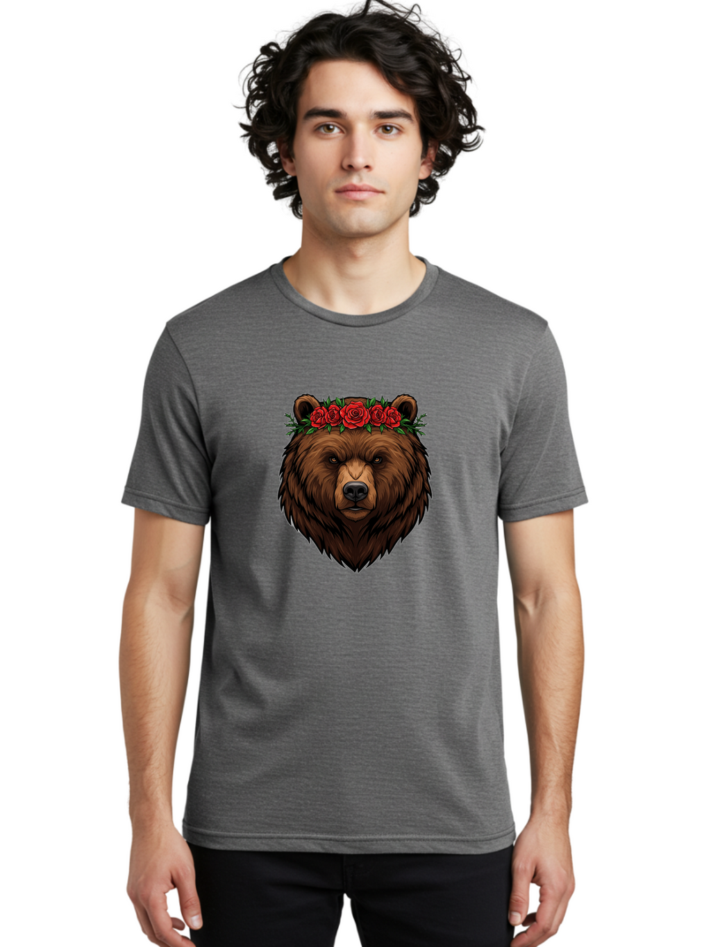 Bear-Head-With-Roses Men'S Graphic Tee, 100% Cotton, Comfortable Casual Summer Wear, Machine Washable, Vintage Camera, Old Camera, Antique Camera, Black Camera, Classic Photography, Photography Equipment, Nostalgic Device, Film Camera, Camera Art Bae854