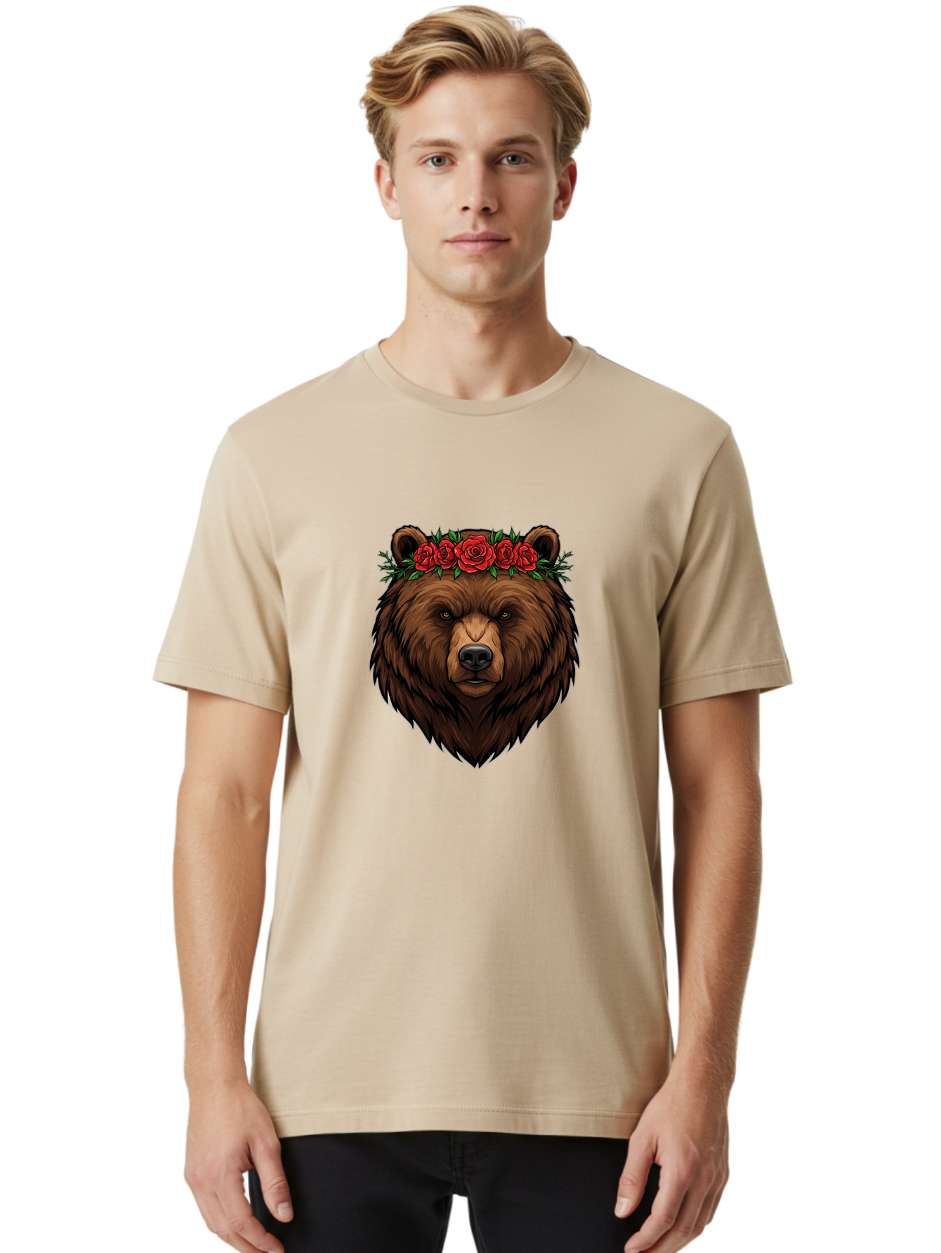 Bear-Head-With-Roses Men'S Graphic Tee, 100% Cotton, Comfortable Casual Summer Wear, Machine Washable, Vintage Camera, Old Camera, Antique Camera, Black Camera, Classic Photography, Photography Equipment, Nostalgic Device, Film Camera, Camera Art Bae854