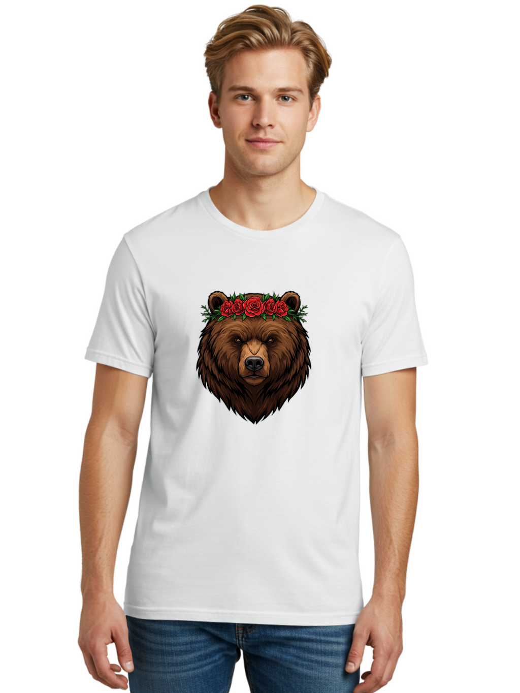 Bear-Head-With-Roses Men'S Graphic Tee, 100% Cotton, Comfortable Casual Summer Wear, Machine Washable, Vintage Camera, Old Camera, Antique Camera, Black Camera, Classic Photography, Photography Equipment, Nostalgic Device, Film Camera, Camera Art Bae854