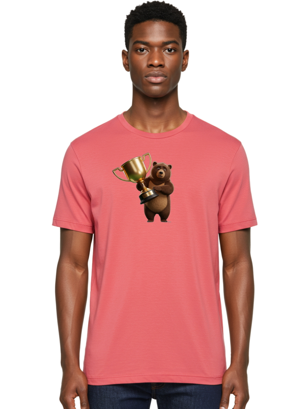 Bear-Holding-Trophy Men'S Graphic Tee, 100% Cotton, Comfortable Casual Summer Wear, Machine Washable, Vintage Camera, Old Camera, Antique Camera, Black Camera, Classic Photography, Photography Equipment, Nostalgic Device, Film Camera, Camera Art Bae857