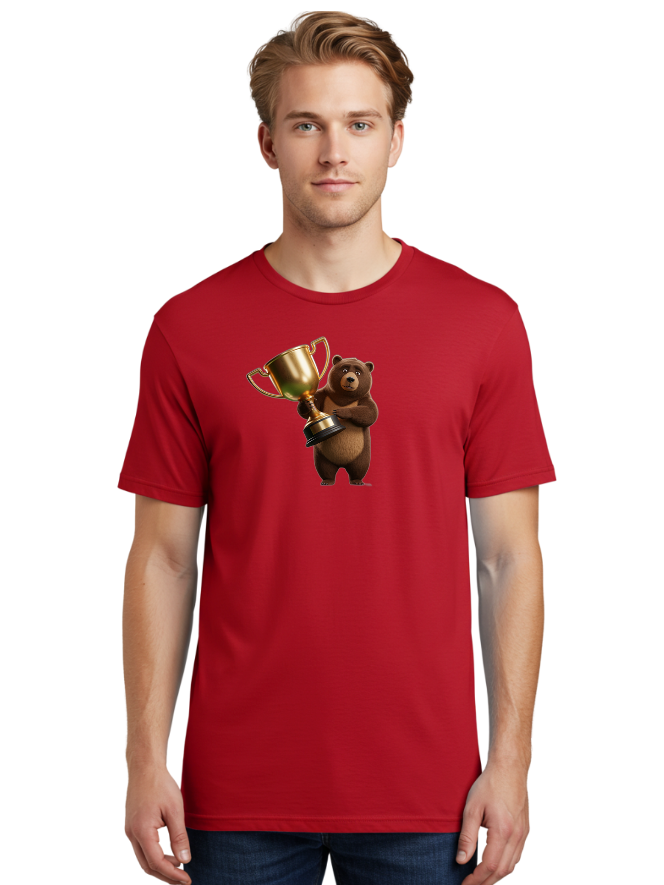 Bear-Holding-Trophy Men'S Graphic Tee, 100% Cotton, Comfortable Casual Summer Wear, Machine Washable, Vintage Camera, Old Camera, Antique Camera, Black Camera, Classic Photography, Photography Equipment, Nostalgic Device, Film Camera, Camera Art Bae857