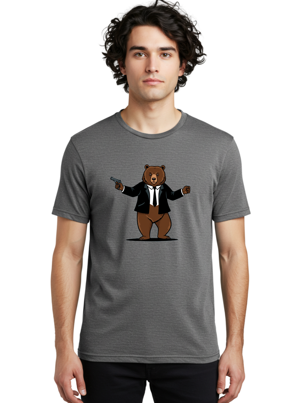 Bear-In-Suit-Holding-Gun Men'S Graphic Tee, 100% Cotton, Comfortable Casual Summer Wear, Machine Washable, Vintage Camera, Old Camera, Antique Camera, Black Camera, Classic Photography, Photography Equipment, Nostalgic Device, Film Camera, Bae859