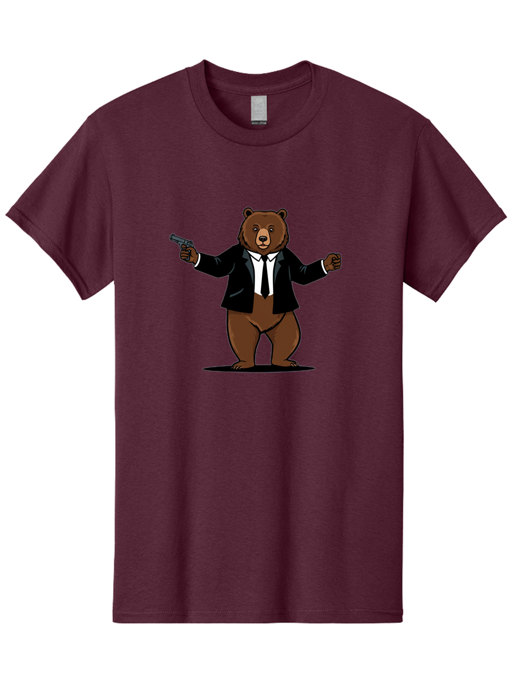 Bear-In-Suit-Holding-Gun Men'S Graphic Tee, 100% Cotton, Comfortable Casual Summer Wear, Machine Washable, Vintage Camera, Old Camera, Antique Camera, Black Camera, Classic Photography, Photography Equipment, Nostalgic Device, Film Camera, Bae859