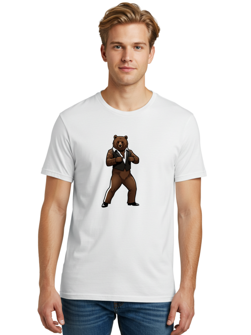 Bear-In-Suit Men'S Graphic Tee, 100% Cotton, Comfortable Casual Summer Wear, Machine Washable, Vintage Camera, Old Camera, Antique Camera, Black Camera, Classic Photography, Photography Equipment, Nostalgic Device, Film Camera, Camera Art Bae860