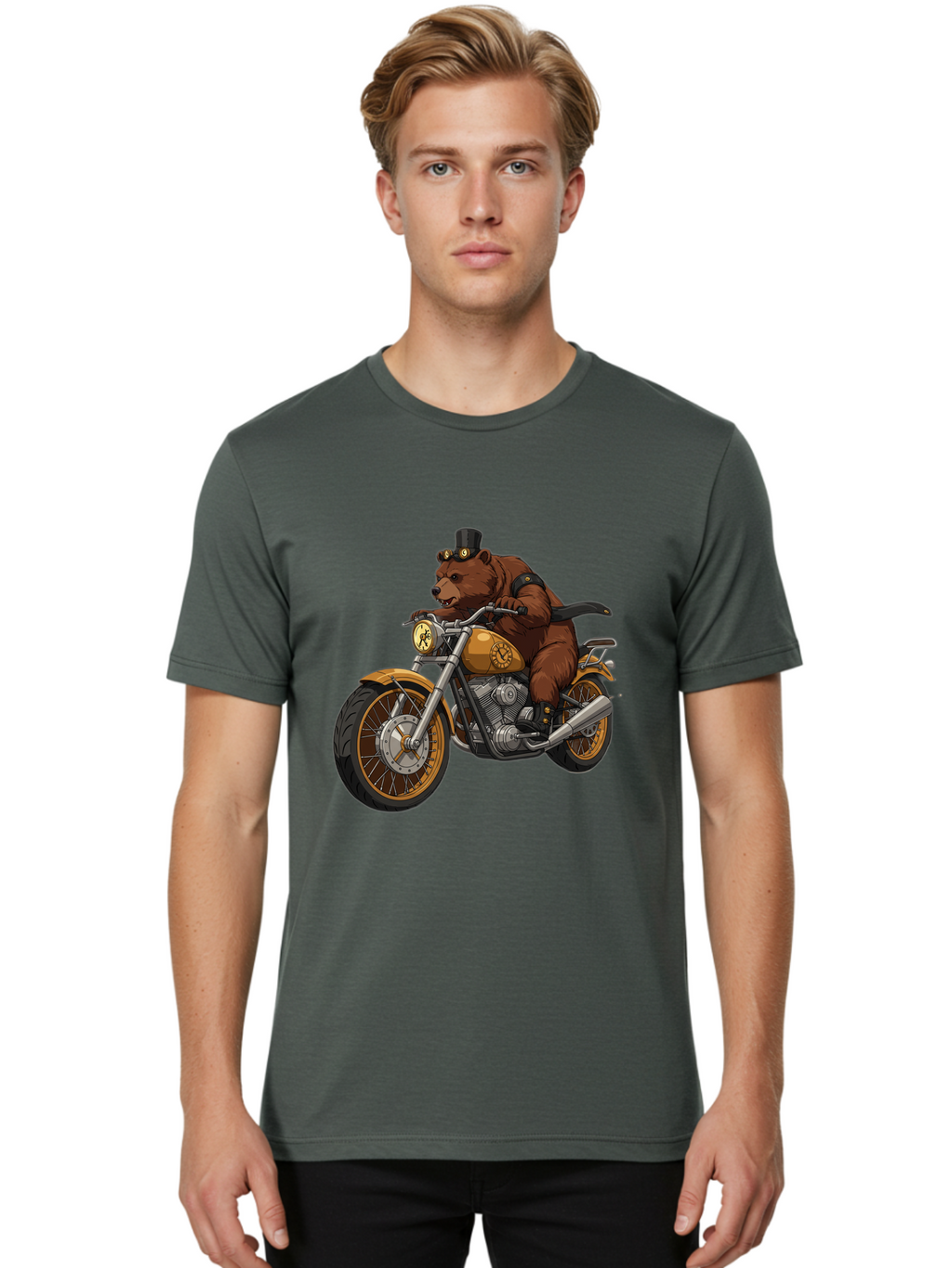 Bear-Riding-Motorcycle-1 Men'S Graphic Tee, 100% Cotton, Comfortable Casual Summer Wear, Machine Washable, Vintage Camera, Old Camera, Antique Camera, Black Camera, Classic Photography, Photography Equipment, Nostalgic Device, Film Camera, Bae863