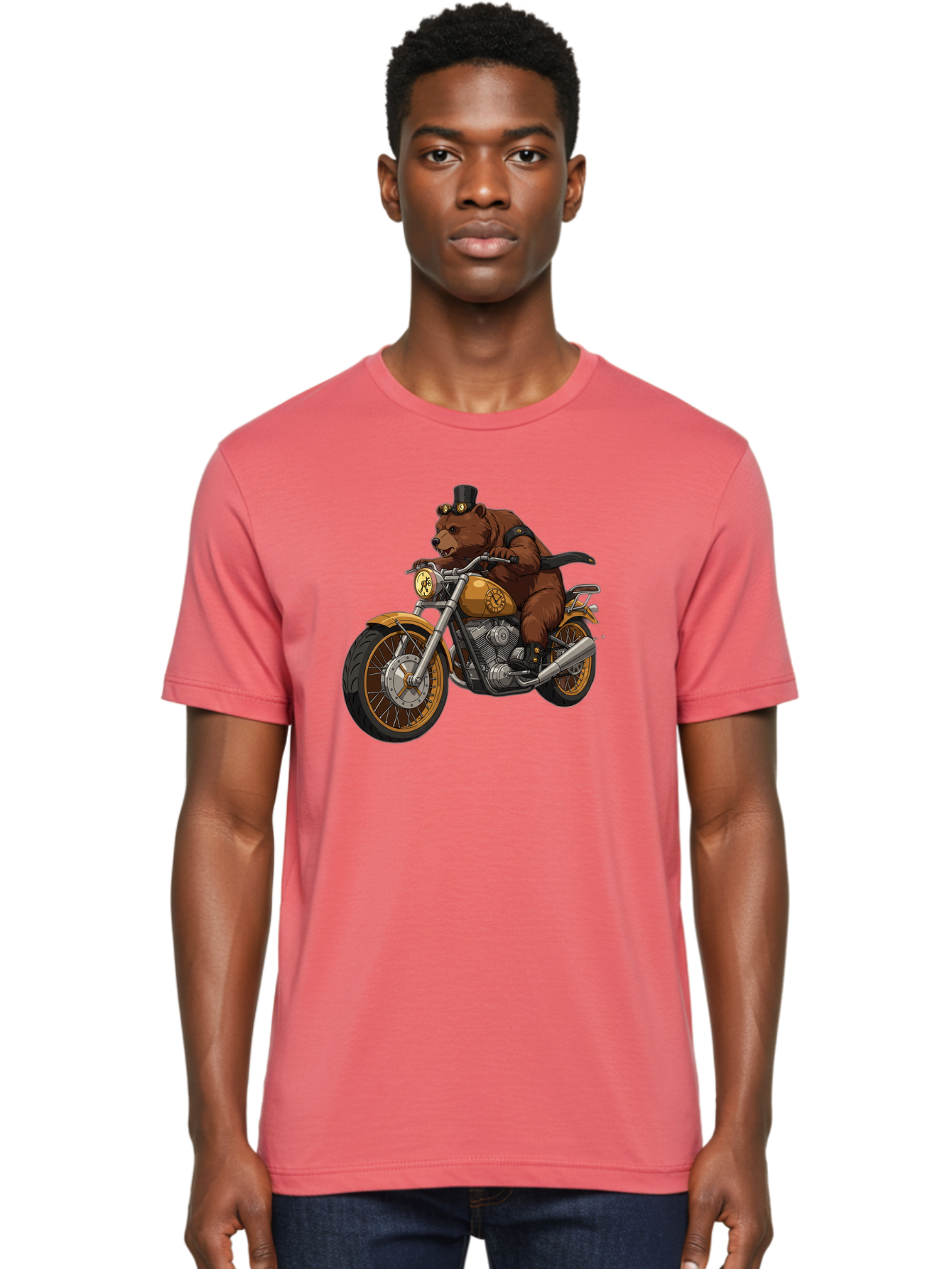 Bear-Riding-Motorcycle-1 Men'S Graphic Tee, 100% Cotton, Comfortable Casual Summer Wear, Machine Washable, Vintage Camera, Old Camera, Antique Camera, Black Camera, Classic Photography, Photography Equipment, Nostalgic Device, Film Camera, Bae863