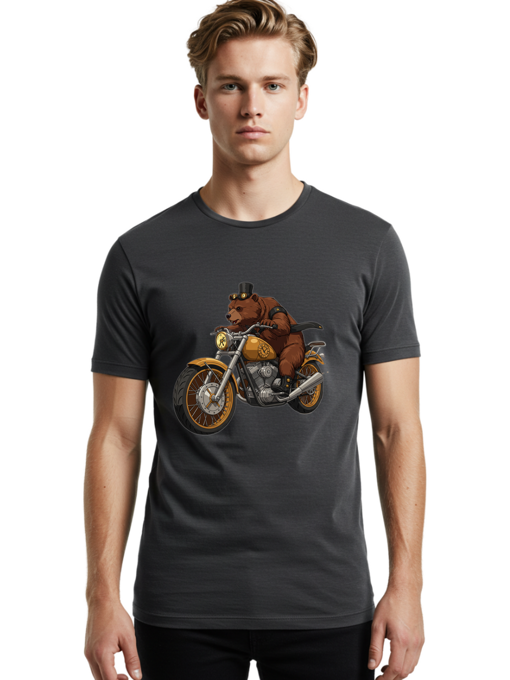 Bear-Riding-Motorcycle-1 Men'S Graphic Tee, 100% Cotton, Comfortable Casual Summer Wear, Machine Washable, Vintage Camera, Old Camera, Antique Camera, Black Camera, Classic Photography, Photography Equipment, Nostalgic Device, Film Camera, Bae863