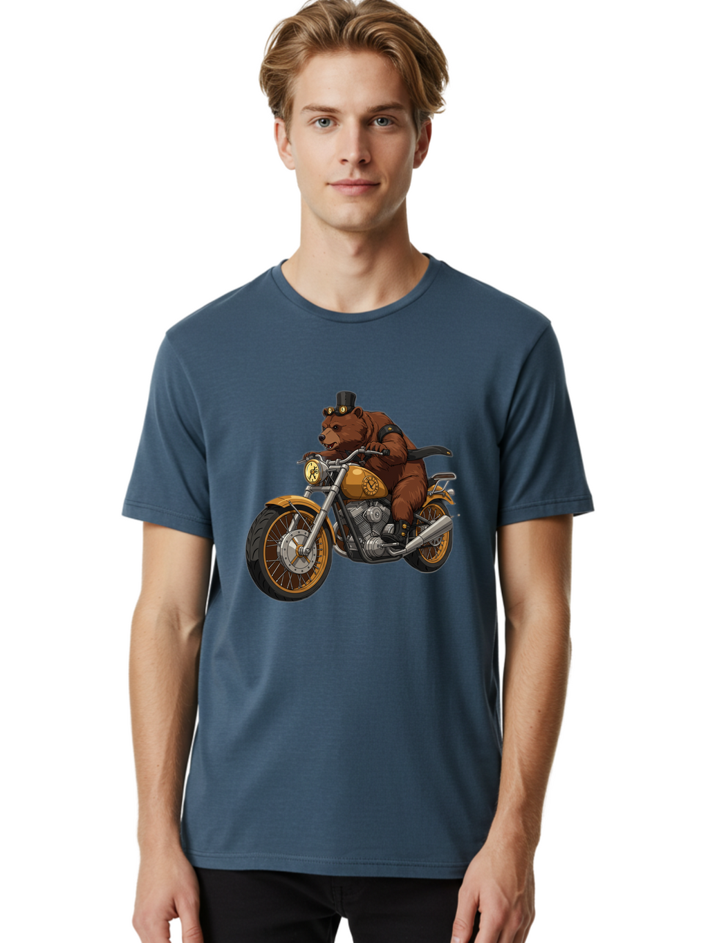 Bear-Riding-Motorcycle-1 Men'S Graphic Tee, 100% Cotton, Comfortable Casual Summer Wear, Machine Washable, Vintage Camera, Old Camera, Antique Camera, Black Camera, Classic Photography, Photography Equipment, Nostalgic Device, Film Camera, Bae863