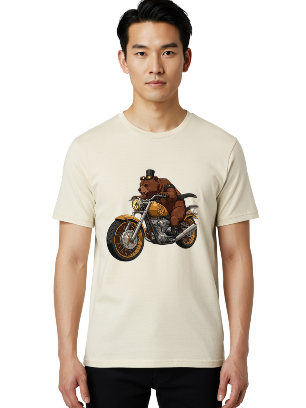 Bear-Riding-Motorcycle-1 Men'S Graphic Tee, 100% Cotton, Comfortable Casual Summer Wear, Machine Washable, Vintage Camera, Old Camera, Antique Camera, Black Camera, Classic Photography, Photography Equipment, Nostalgic Device, Film Camera, Bae863