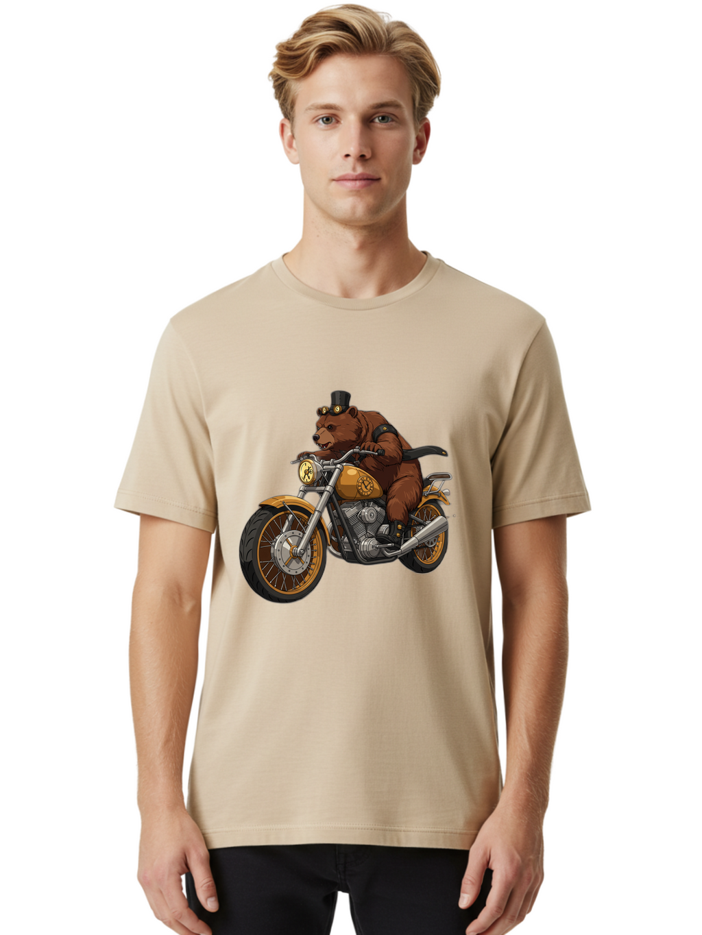 Bear-Riding-Motorcycle-1 Men'S Graphic Tee, 100% Cotton, Comfortable Casual Summer Wear, Machine Washable, Vintage Camera, Old Camera, Antique Camera, Black Camera, Classic Photography, Photography Equipment, Nostalgic Device, Film Camera, Bae863