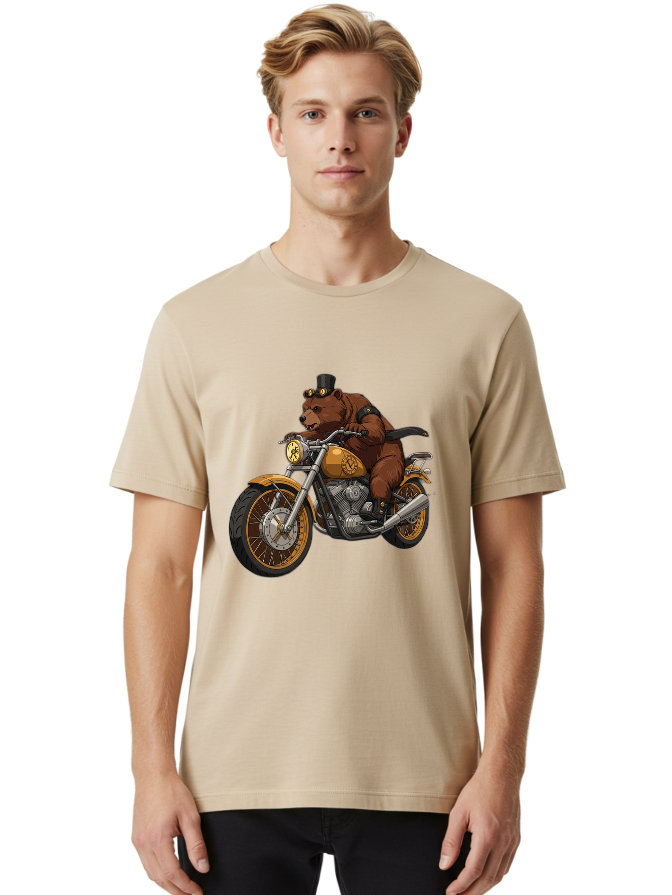 Bear-Riding-Motorcycle-1 Men'S Graphic Tee, 100% Cotton, Comfortable Casual Summer Wear, Machine Washable, Vintage Camera, Old Camera, Antique Camera, Black Camera, Classic Photography, Photography Equipment, Nostalgic Device, Film Camera, Bae863