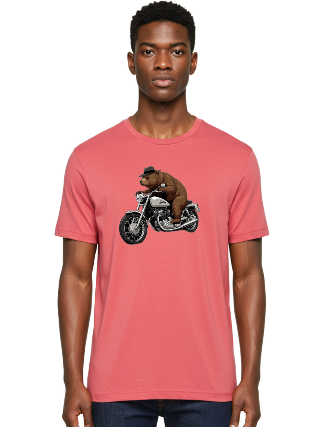 Bear-Riding-Motorcycle Men'S Graphic Tee, 100% Cotton, Comfortable Casual Summer Wear, Machine Washable, Vintage Camera, Old Camera, Antique Camera, Black Camera, Classic Photography, Photography Equipment, Nostalgic Device, Film Camera, Camera Art Bae865