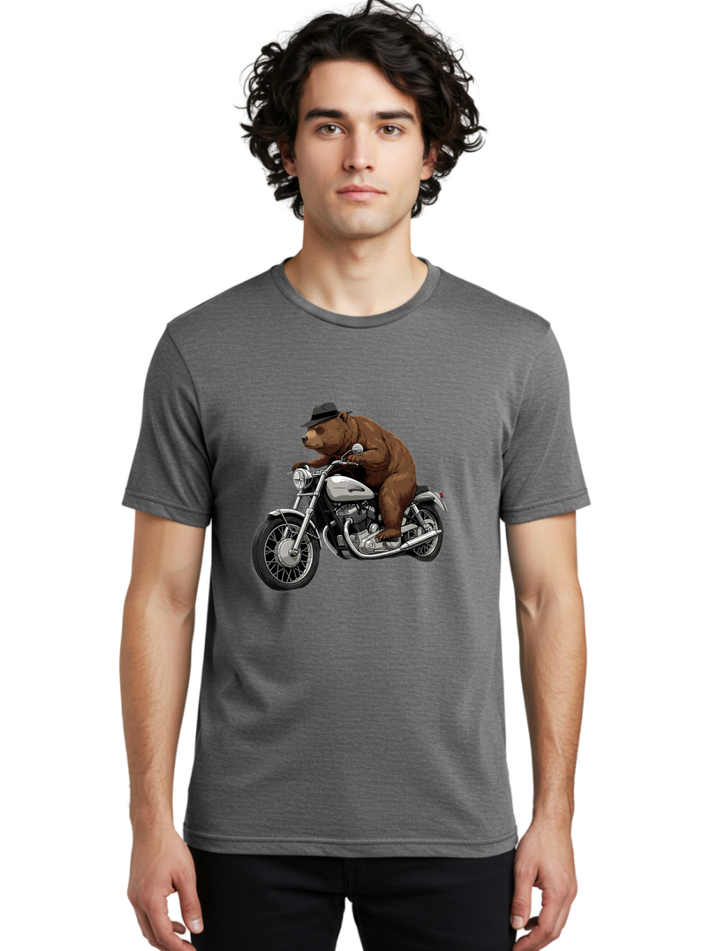 Bear-Riding-Motorcycle Men'S Graphic Tee, 100% Cotton, Comfortable Casual Summer Wear, Machine Washable, Vintage Camera, Old Camera, Antique Camera, Black Camera, Classic Photography, Photography Equipment, Nostalgic Device, Film Camera, Camera Art Bae865