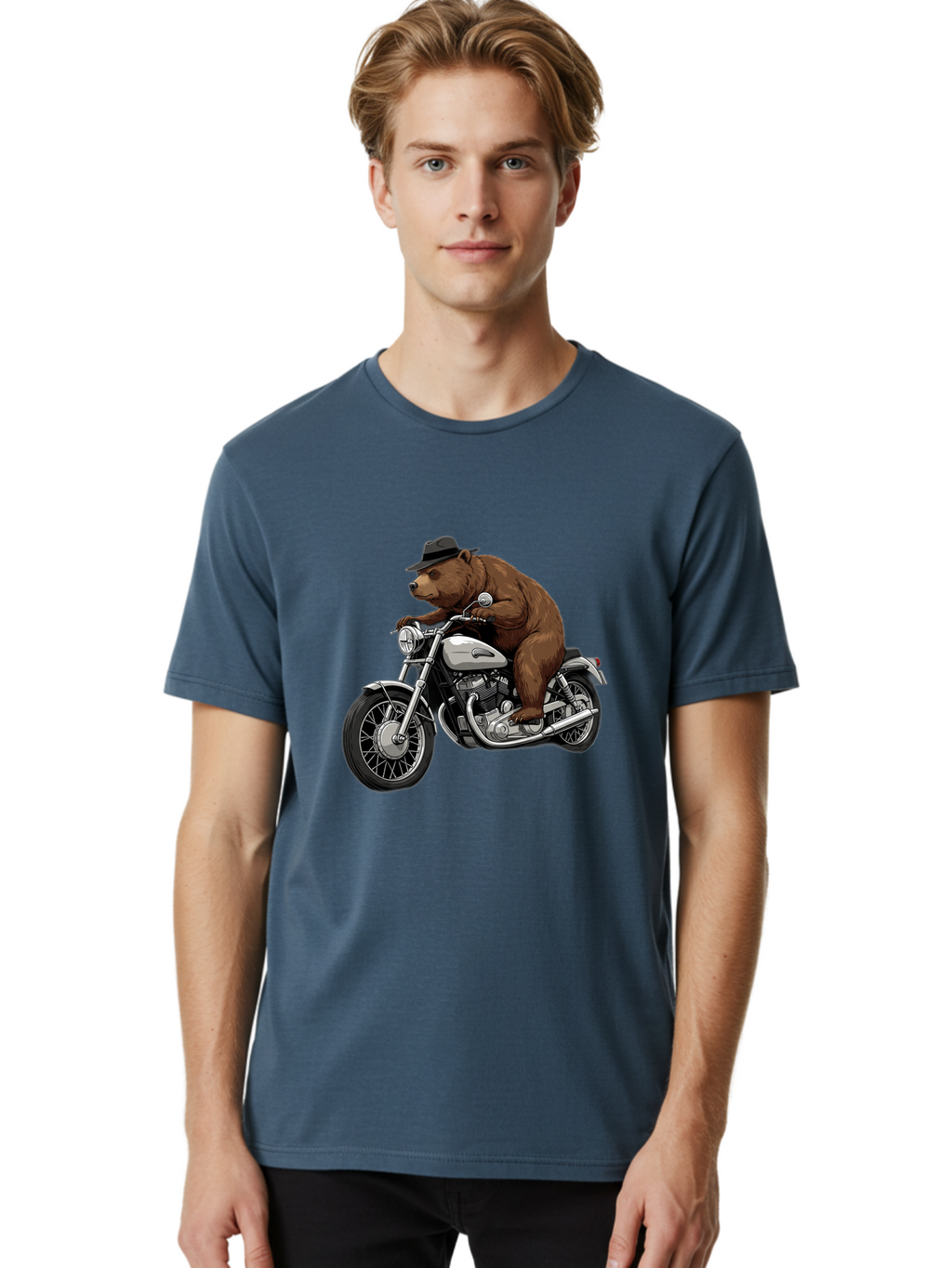 Bear-Riding-Motorcycle Men'S Graphic Tee, 100% Cotton, Comfortable Casual Summer Wear, Machine Washable, Vintage Camera, Old Camera, Antique Camera, Black Camera, Classic Photography, Photography Equipment, Nostalgic Device, Film Camera, Camera Art Bae865
