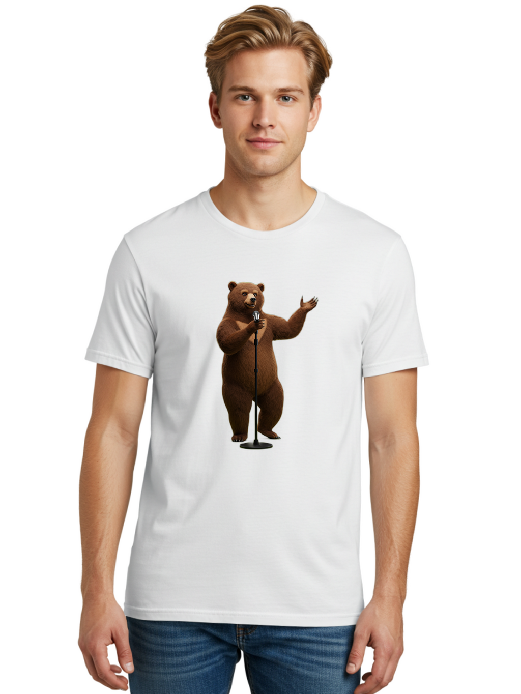 Bear-Singing Men'S Graphic Tee, 100% Cotton, Comfortable Casual Summer Wear, Machine Washable, Vintage Camera, Old Camera, Antique Camera, Black Camera, Classic Photography, Photography Equipment, Nostalgic Device, Film Camera, Camera Art Bae866