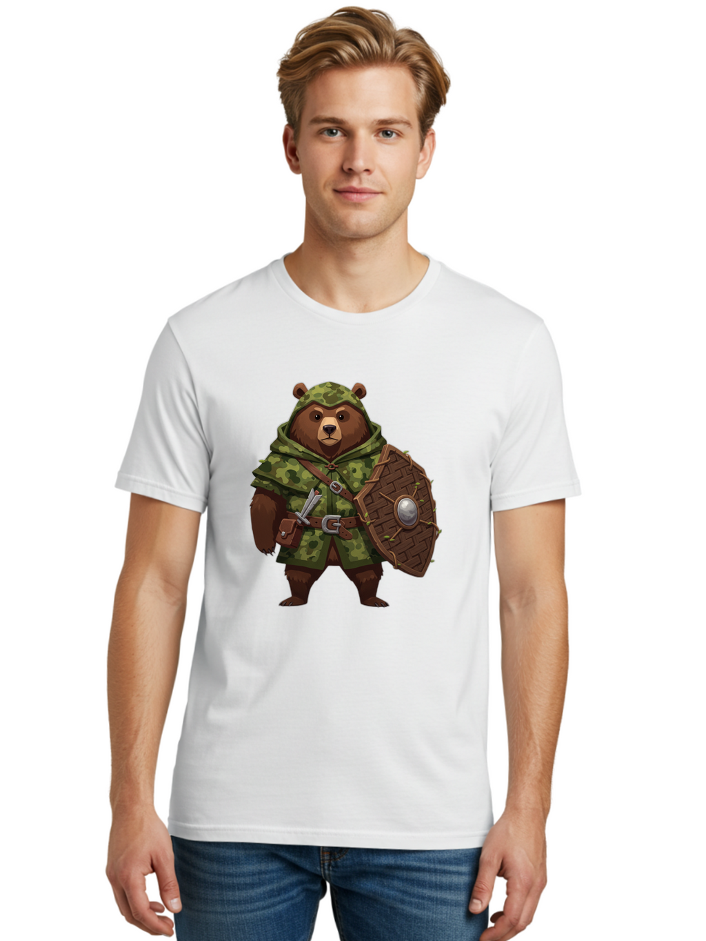 Bear-Warrior-1 Men'S Graphic Tee, 100% Cotton, Comfortable Casual Summer Wear, Machine Washable, Vintage Camera, Old Camera, Antique Camera, Black Camera, Classic Photography, Photography Equipment, Nostalgic Device, Film Camera, Camera Art Bae867