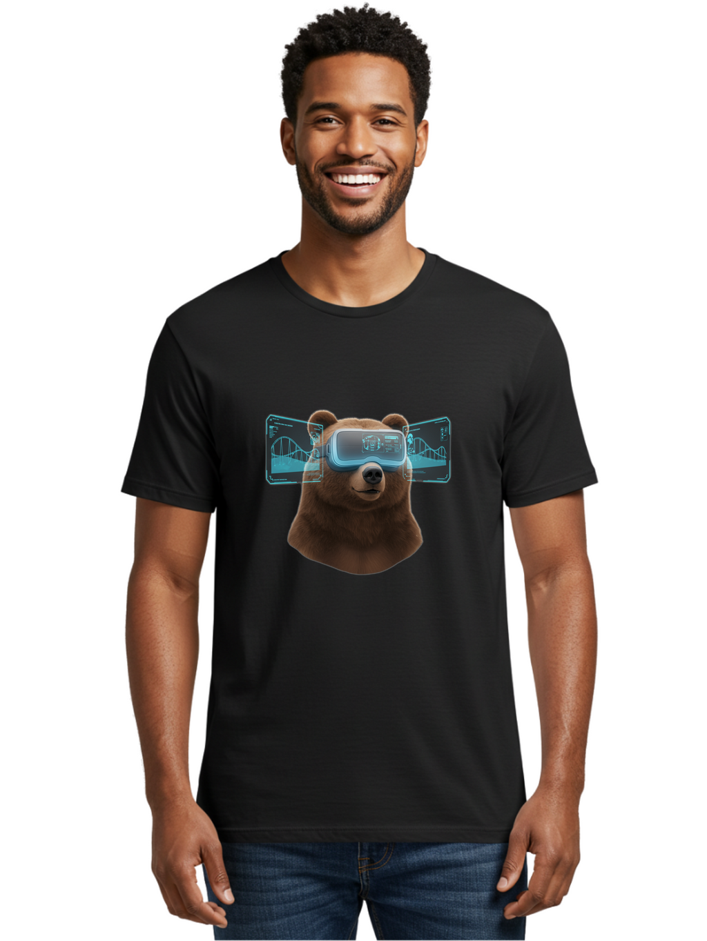 Bear-Wearing-Vr-Headset Men'S Graphic Tee, 100% Cotton, Comfortable Casual Summer Wear, Machine Washable, Vintage Camera, Old Camera, Antique Camera, Black Camera, Classic Photography, Photography Equipment, Nostalgic Device, Film Camera, Bae870
