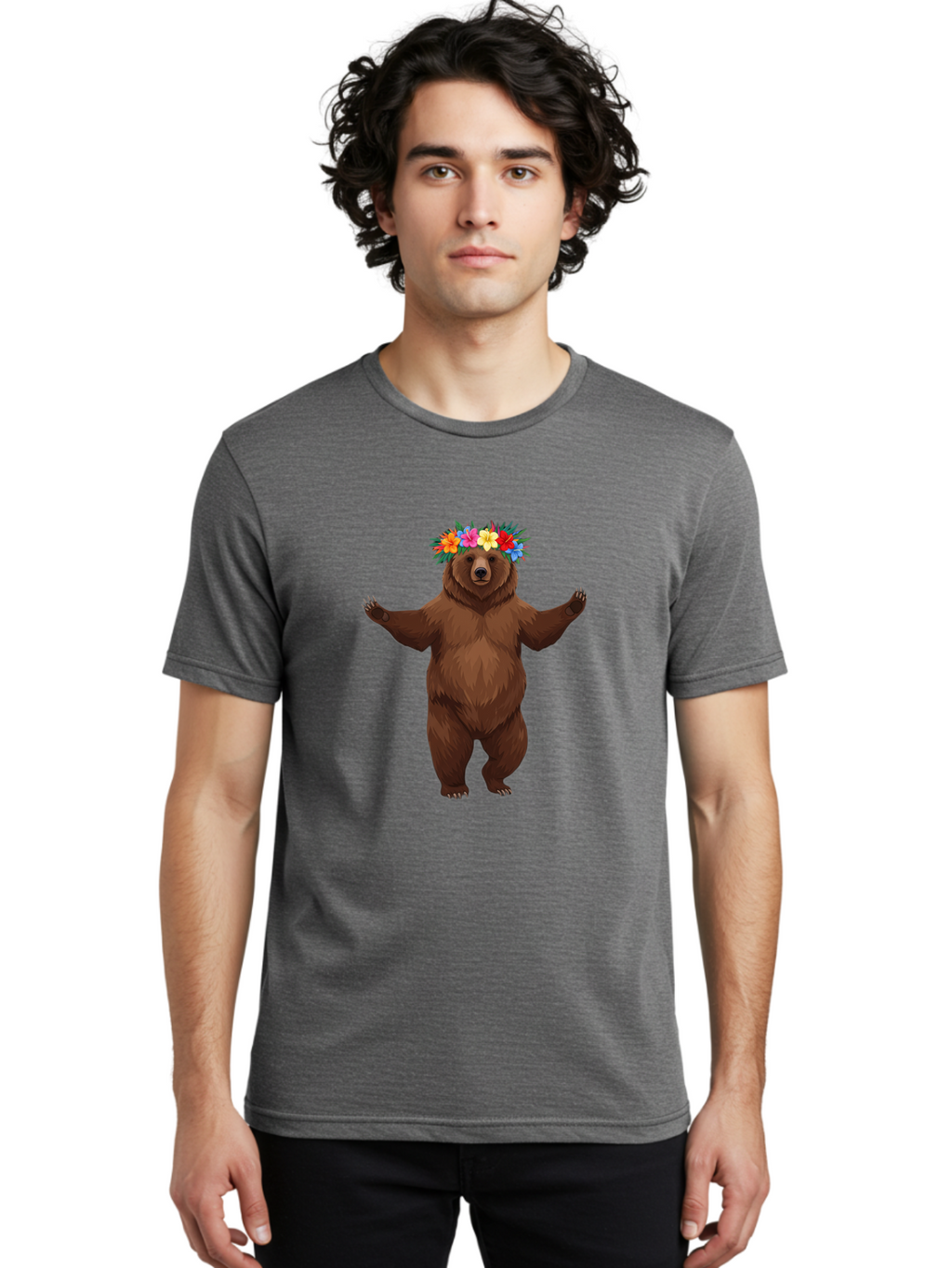 Bear-With-Flowers-1 Men'S Graphic Tee, 100% Cotton, Comfortable Casual Summer Wear, Machine Washable, Vintage Camera, Old Camera, Antique Camera, Black Camera, Classic Photography, Photography Equipment, Nostalgic Device, Film Camera, Camera Art Bae873