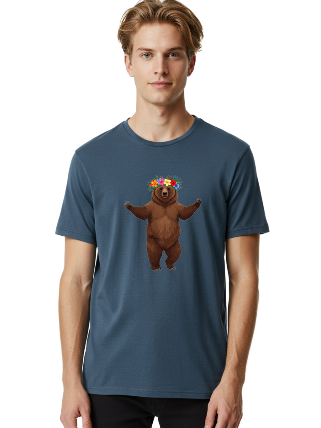 Bear-With-Flowers-1 Men'S Graphic Tee, 100% Cotton, Comfortable Casual Summer Wear, Machine Washable, Vintage Camera, Old Camera, Antique Camera, Black Camera, Classic Photography, Photography Equipment, Nostalgic Device, Film Camera, Camera Art Bae873