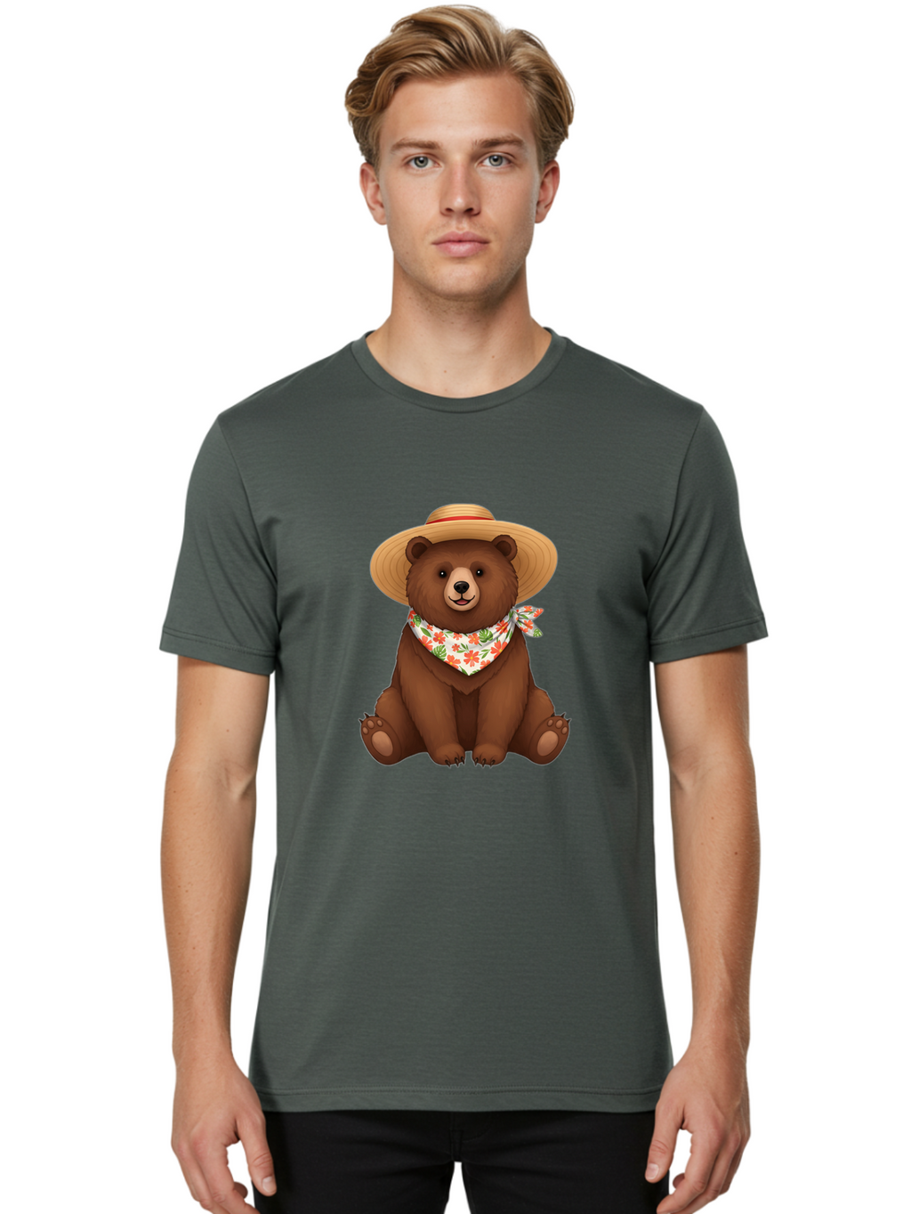 Bear-With-Hat-And-Bandana Men'S Graphic Tee, 100% Cotton, Comfortable Casual Summer Wear, Machine Washable, Vintage Camera, Old Camera, Antique Camera, Black Camera, Classic Photography, Photography Equipment, Nostalgic Device, Film Camera, Bae876
