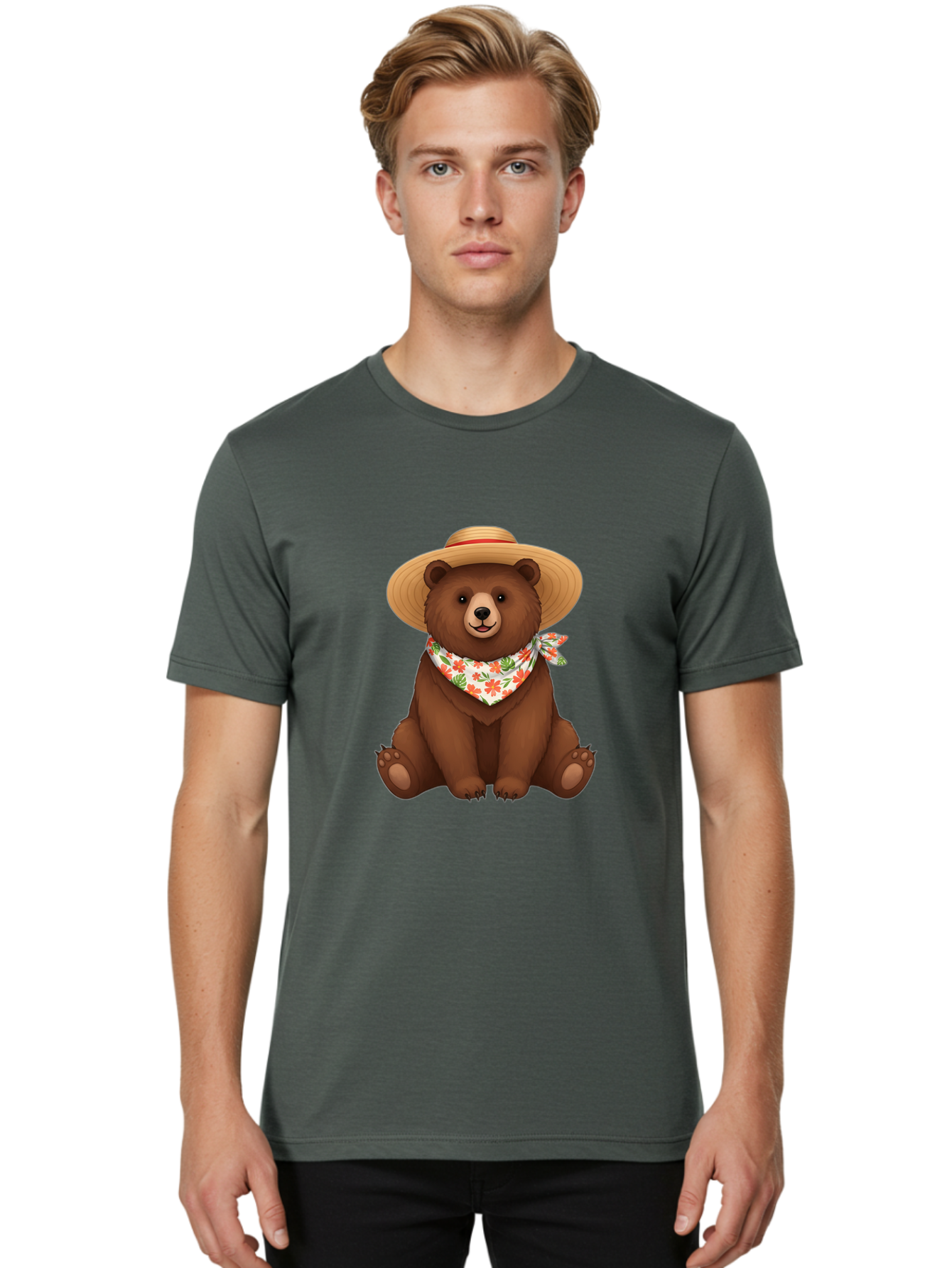 Bear-With-Hat-And-Bandana Men'S Graphic Tee, 100% Cotton, Comfortable Casual Summer Wear, Machine Washable, Vintage Camera, Old Camera, Antique Camera, Black Camera, Classic Photography, Photography Equipment, Nostalgic Device, Film Camera, Bae876